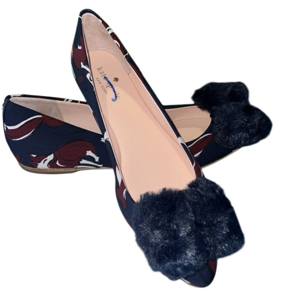 KATE SPADE- NEW IN BOX- Elen Fox Print Navy Flats, Size 7 - Picture 3 of 7